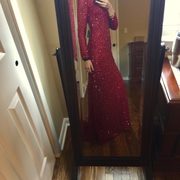 Adrianna Papell Long Sleeve V-neck beaded evening long gown - Picture 11 of 17